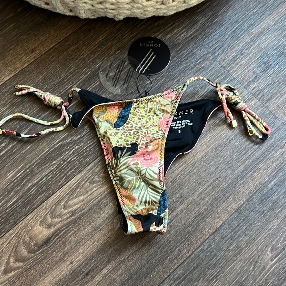 Sommer Floral Leopard Print Tie-Side Bikini Bottom - Multicolor
